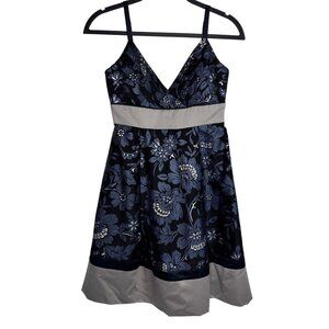 Vintage Y2K BCBG Paris‎ Black Baby Doll Mini Dress Blue Floral Empire Waist Prom